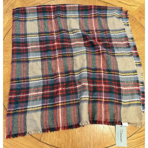 NWT Dimore Red Plaid Blanket Scarf Women Big Oversized 56” x 56” Eyelash Fringe - Picture 4 of 9